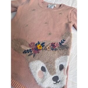Cottagecore‎ Pink Deer Floral Sweater Bambi Dress 12M Long Sleeve Knit Fawn Star